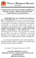EDITAL DE CONVOCAÇÃO DE AUDIÊNCIA PÚBLICA PARA A DISCUSSÃO DO TEMA “SEGURANÇA NAS ESCOLAS”