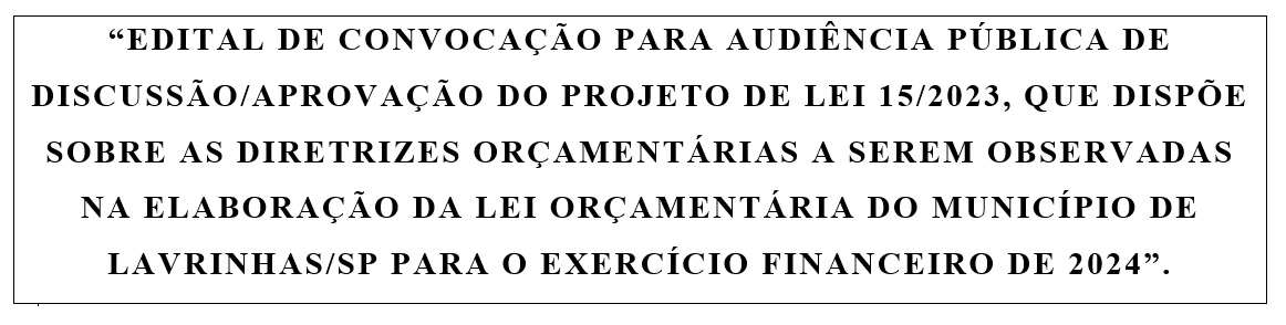 EDITAL DE CONVOCAÇÃO PARA AUDIÊNCIA PÚBLICA